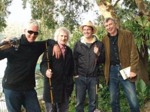 Pictured (l-r): Anthony Lawrence, Flood author Bob Adamson, Devin Johnston, and Martin Harrison, Mooney Creek, New South Wales, May 2009. (Photograph Juno Gemes)