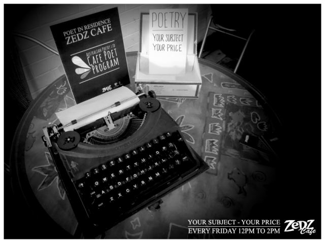 Mark Neihus's poetry on any subject at Zedz Cafe, Adelaide 'Give me a subject and I will give you a little piece of soul'