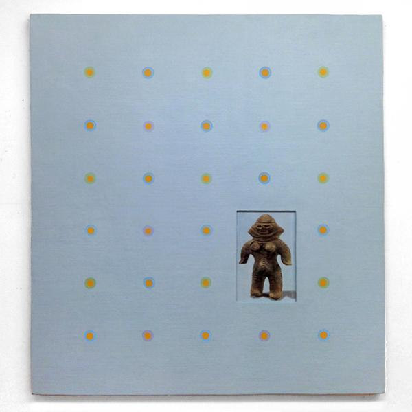 Ken Weathersby, 258, 2016, acrylic on linen over panel, over panelcollage, 38 x 36 inches. (Image courtesy Minus Space)